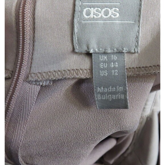 ASOS Dusty Rose Satin Asymmetric Draped Faux Wrap Front Split Midi Dress Size 12 - Picture 8 of 9